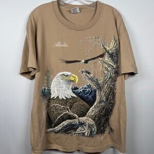 Vintage 90s Men's Bald Eagle Graphic T-Shirt Alaska Tan Size XL